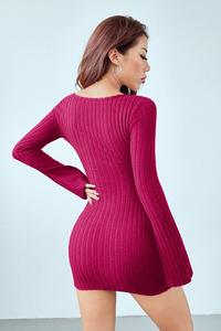 S-XXL Langarm-Kleid Damen Mode Sexy Figurbetont Quadratischer Ausschnitt Etuikleid Herbst und Winter Sexy Kleid für Damen Kurzes Abendkleid - Product Image 3