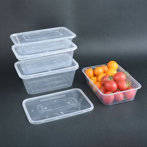 Boîte à lunch pour emporter, emballage alimentaire, 500 ml, 1000 ml, récipient alimentaire en plastique jetable transparent, compatible micro-ondes, avec couvercle - Product Image 4