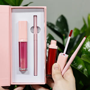 Lipgloss cair Matte tahan lama, Kit Lip Gloss hadiah 2 in 1 Label pribadi Vegan tahan air tahan lama - Product Image 5