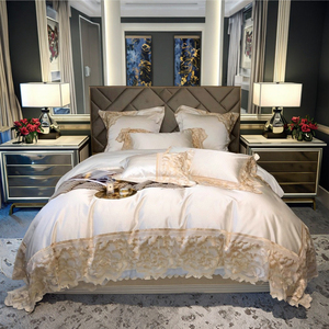 Set di Biancheria da Letto ODM/OEM con Copripiumino in Pizzo Principessa, <span class=keywords><strong>Lenzuola</strong></span> Morbide in Seta e Cotone, Bianche e Beige - Product Image 1