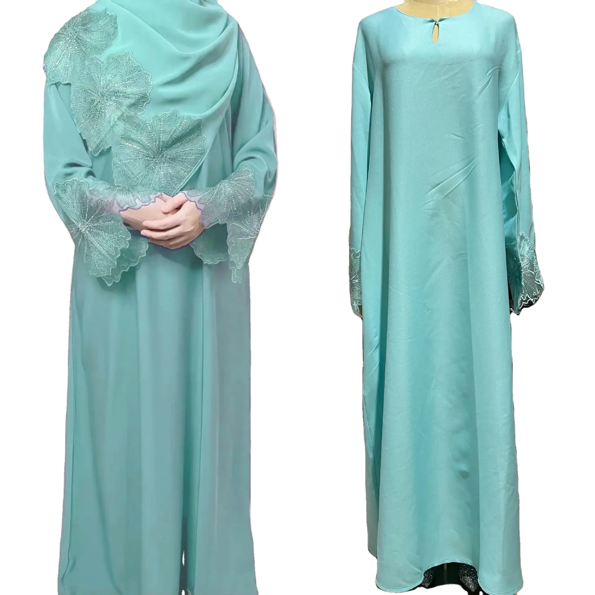 Dubai Turkish tunic Plain Women's Dress Muslim Women's abaya dress Satin dress
