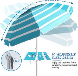 Paraguas de playa resistente de 6,56 pies, poste inclinable portátil de 5,9 pies de diámetro, UV 50 +, resistente a la arena y al viento, bases de sombrillas de <span class=keywords><strong>Patio</strong></span> a rayas - Product Image 4