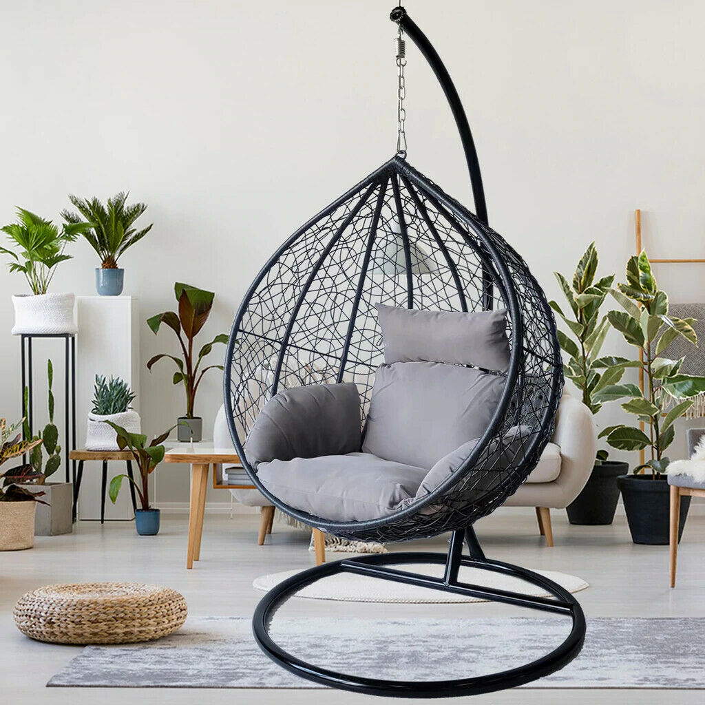 Sedia a Dondolo a Forma di Luna Crescente in Rattan, per Interni/Esterni, Patio e Parco, in Materiale PE, Comoda per Camera da Letto
