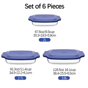 IKOO Extra Large <span class=keywords><strong>Plat</strong></span> <span class=keywords><strong>en</strong></span> <span class=keywords><strong>verre</strong></span> de cuisson profond <span class=keywords><strong>avec</strong></span> <span class=keywords><strong>couvercle</strong></span> Set de cuisson <span class=keywords><strong>en</strong></span> <span class=keywords><strong>verre</strong></span> Plusieurs tailles - Product Image 2