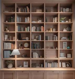 Bibliothèque de bureau moderne avec porte en verre, bibliothèque en bois pour salon, armoire de rangement murale, design et fabrication - Product Image 2