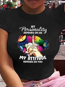 Camiseta de Manga Corta Estampada de Estilo Retro, Informal y a la Moda para Mujer, Venta al Por Mayor de Fábrica, Alta Calidad, Popular en Otoño - Product Image 4