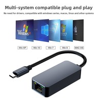 Nouvel adaptateur Ethernet externe USB-C Gigabit en alliage d'aluminium USB3.0 RJ45 2500M pour ordinateur portable, téléphone portable, tablette, jeu, sans pilote