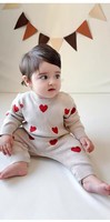 Combinaison bébé 100% coton tricotée en forme de cœur, à manches longues, jacquard cœur, unisexe, fermeture boutonnée, pull doux en tricot