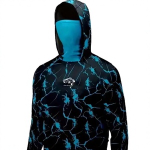 Sudadera con Capucha de Pesca de Manga Larga para Hombre, UPF 50, Negra con Estampado de Rayos Azules, Protección Anti-UV, Cierre de Botones, Impermeable, Transpirable, Ropa para Exteriores - Product Image 3