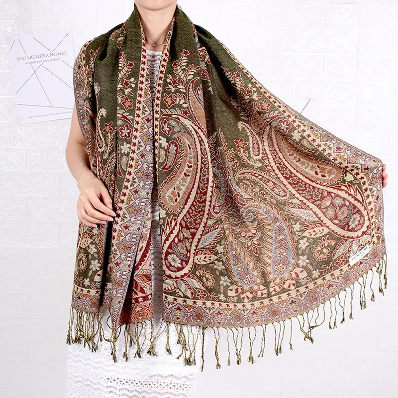 Lenço de cachecol pashmina para mulheres, lenço de cachecol para mulheres com padrão de paisley personalizado por atacado