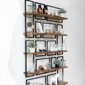 Kết hợp gỗ rắn Kệ tường nổi Bộ 5 thành phần hiện đại khác nhau tự làm trang trí mộc mạc vuông Kệ tường nổi - Product Image 2