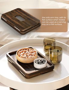 <span class=keywords><strong>Accoudoir</strong></span> de canapé en acacia avec support de téléphone rotatif à 360 ° Table d'appoint de canapé en bois - Product Image 2