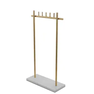 Wholesale Metal Gold T Bar Jewelry Necklace Display Stand with Marble Base