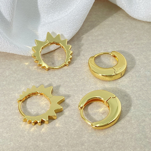 Pendientes Minimalistas en Oferta, Chapados en Oro, Joyería para Mujer al por Mayor, Sin Piedras, Geométricos, Tipo Huggies - Product Image 4
