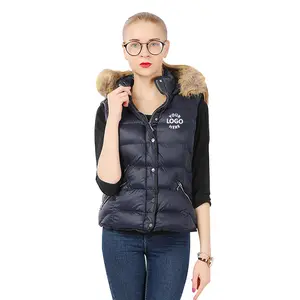 Wholesale ladies winter sleeveless jacket with hood custom logo nylon puffer vest for women