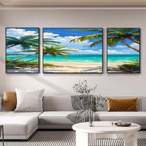 Playa puesta de sol lienzo pared pintura océano olas paisaje marino tríptico costero sala de estar hogar Decoración pared arte impresión paisaje pintura - Product Image 3