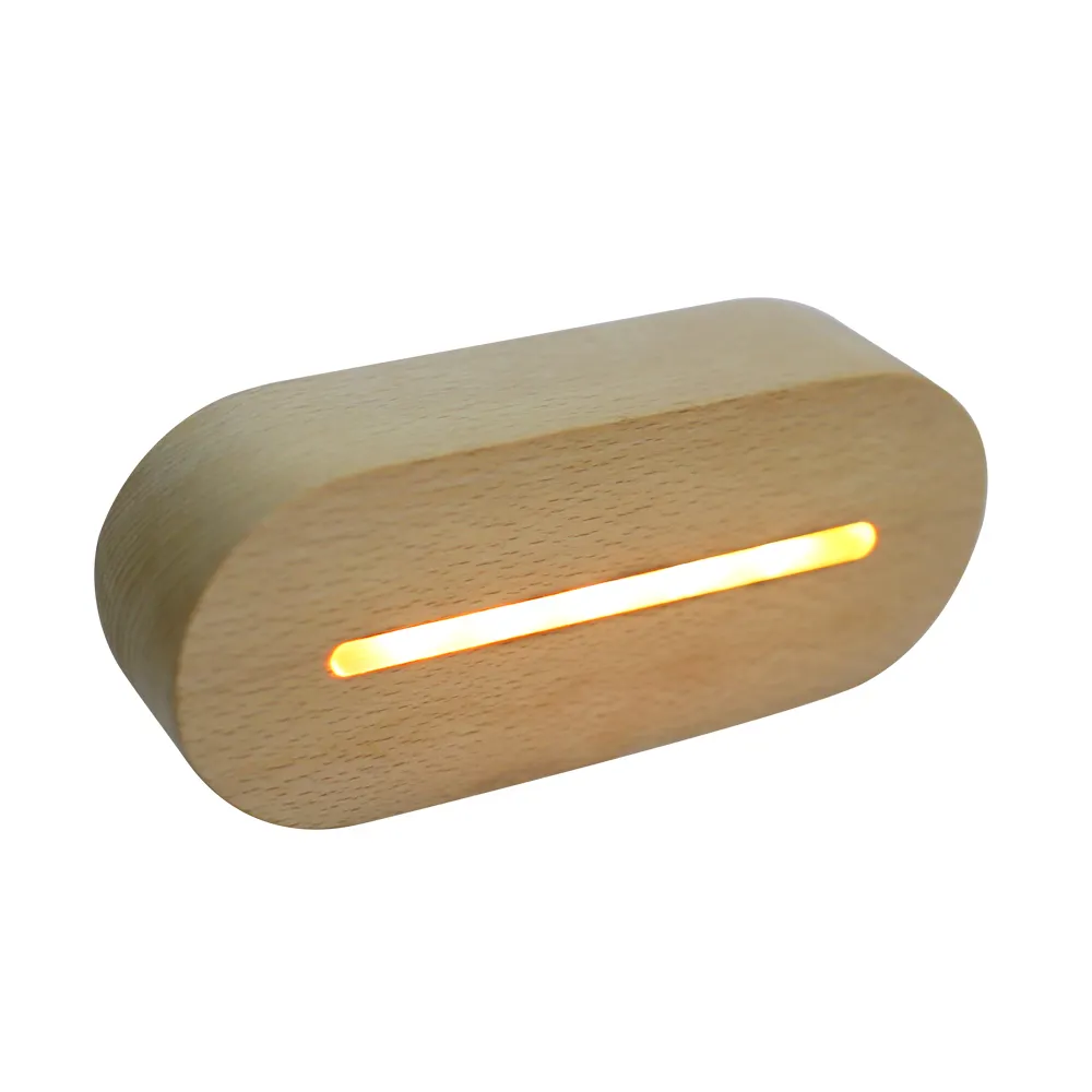 Oval solid wood luminous base LED light warm white light switch wooden base crafts carved logo holiday gifts.