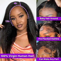 Perruques Lace Front 13x4 en Cheveux Indiens Bruts Yaki les Plus Vendues, Perruques Lace Frontales HD Kinky Straight en Cheveux Humains pour Femmes Noires