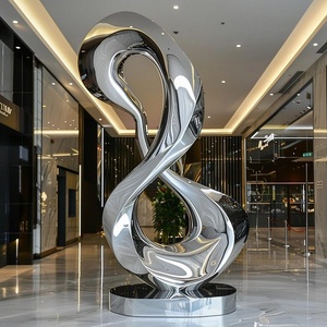 Escultura de Agua con Forma de Luna y Ola, de Acero Inoxidable Grande, con Acabado de Espejo, Personalizada para Jardín Exterior de Lujo - Product Image 4