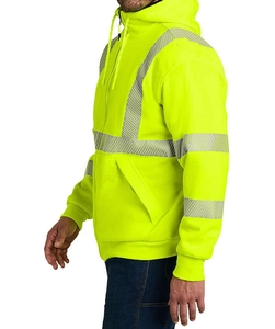 Sudaderas con capucha de invierno personalizadas de alta calidad Sudaderas de trabajador de gran tamaño con estampado de seguridad reflectante Sudadera con capucha de tela con cremallera - Product Image 4