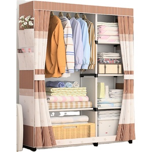 QIDA Metal Almirah Modern Fabric Assemble Bedroom Cloth <strong>Wardrobe</strong> <strong>Portable</strong> Metal Foldable <strong>Wardrobe</strong> - Product Image 1