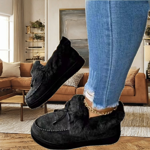 Bottes de neige plates et chaudes en coton pour femmes, doublées polaire avec nœud, semelle intérieure en caoutchouc rehaussante pour l'hiver (vente transfrontalière) - Product Image 2