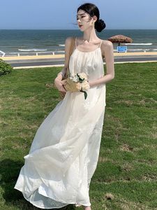 Vestido Maxi Camisero con Bordado 3D de Estilo Chino, Personalizado, Blanco, Holgado, Estilizador, para Vacaciones y Playa, para Mujer - Product Image 1