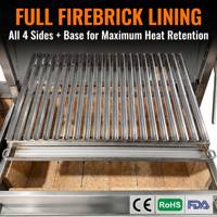 Barbecue au charbon de bois Santa Maria argentin en acier inoxydable 304, pour intérieur et extérieur, hauteur réglable, revêtement en briques réfractaires, design sans pieds