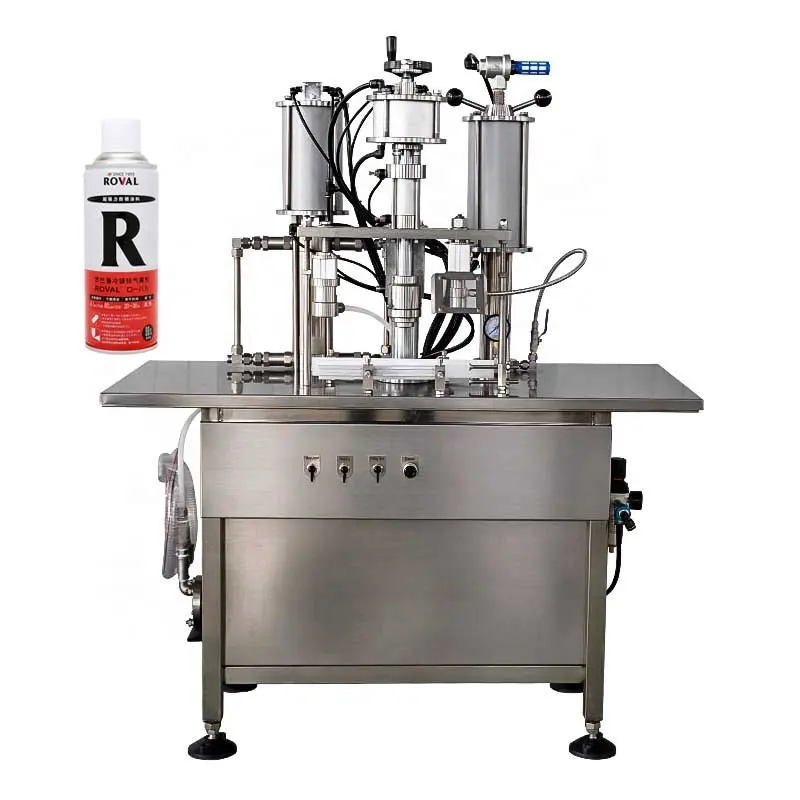 Máquina de enchimento e processamento de latas de aerossol em spray químico semiautomático