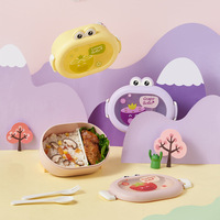 Boîte à lunch portable pour enfants PP Frog Eye à 2 compartiments avec fourchette et cuillère, fermeture à clip, réutilisable, écologique, pour l'école, les fruits
