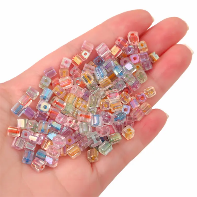 Оптовая Продажа 5 мм квадратные кубические причудливые стеклянные бусины прозрачные цветные свободные бусины для изготовления ювелирных изделий