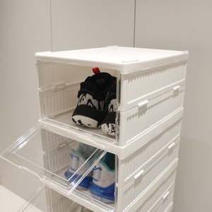 Kotak penyimpanan Organizer sepatu, rak sepatu lipat dapat ditumpuk portabel untuk lemari dengan pintu bening magnet - Product Image 5