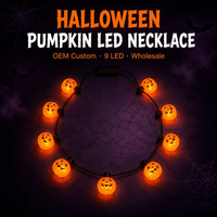 Collier LED Citrouille d'Halloween en Gros, 9 LED, Lumineux dans le Noir, Clignotant, Accessoire de Fête et de Déguisement