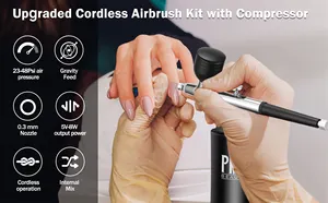 Conjunto de aerógrafos sem fio recarregável, com controle automático silencioso de dedo, com pressão de ar para tatuagem, barbeiro e nail art