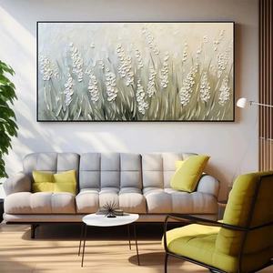 Pintura de naturaleza muerta texturizada original, arte de pared verde y blanco, arte abstracto moderno neutro pintado a mano sobre lienzo, decoración artística. - Product Image 1