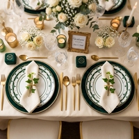 Ensemble d'assiettes en céramique vertes méditerranéennes, vente en gros, vaisselle en porcelaine vintage à motifs géométriques pour mariage, restaurant, vente au détail