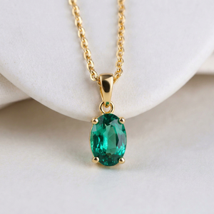 Gold Plated Emerald Cut Oval Pendant Necklace With Lab Created Stone Classic Style For Daily Wear Unisex Jewelry 18 Inches - Product Image 1