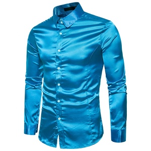 Camicie da <span class=keywords><strong>uomo</strong></span> in seta lucida color oro, blusa in raso slim fit, camicia africana, abbigliamento business, top formali, camicia da smoking per matrimonio - Product Image 3