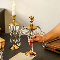 Décorations de table en fer, support de bougie en verre, chandelier doré, bougeoir en cristal pour la décoration de la maison, Noël