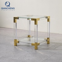 Table de chevet QIANCHENG de style français avec plateau en verre trempé et miroir, en acier inoxydable, tables d'appoint en acrylique transparent