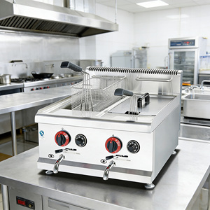Friteuse à gaz professionnelle à double cuve en acier inoxydable pour comptoir, certifiée CE, pour restaurants de frites et poulet frit, avec système d'égouttement d'huile - Product Image 6