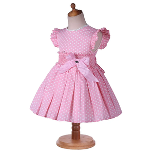 2-12y Bage Enfants Toddler Bébé Rose Polka Jupe Vintage Robes Sans Manches Floral Soutien Vacances Smocked Enfants pour Filles 1000 - Product Image 2