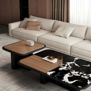 Mesa de Centro Moderna de Madera con Tapa de Vidrio Templado, Estilo Cuadrado, Lujosa y Sencilla, Mueble Duradero para Sala de Estar - Product Image 3