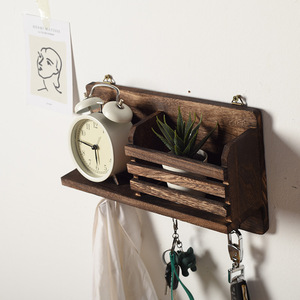 Wooden Wall <b>Shelf</b> With <b>Hooks</b> And Storage Compartment For Keys Clothes Bedroom Living Room Organization - Product Image 3