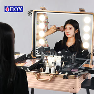 Valise de maquillage Obox 24 pouces avec bande lumineuse et support pour le rangement des cosmétiques, usage domestique, couleur unie, matériau ABSPC - Product Image 1