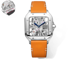 Montre mécanique automatique élégante et tendance avec bracelet en cuir de veau et boîtier en acier inoxydable brossé et poli - Product Image 1