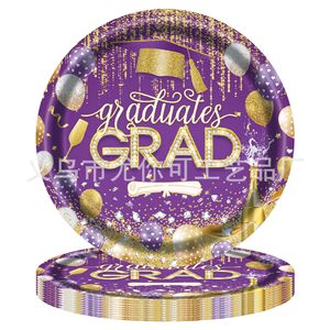 Graduation Party Tableware Set Purple Gold Theme Plates Napkins <b>Tablecloth</b> 40-60 Pcs Disposable Graduation Decorations - Product Image 3