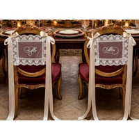 Ensemble de panneaux de chaise de mariage « Just Married » – Décoration moderne et professionnelle en dentelle pour dossier de chaise de la mariée et du marié, ruban romantique pour réception de mariage
