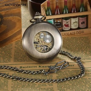 Nouvelle montre de poche mécanique haut de gamme Drioshipping en acier inoxydable et bois, style rétro, à ouverture à clapet, silencieuse - Product Image 3