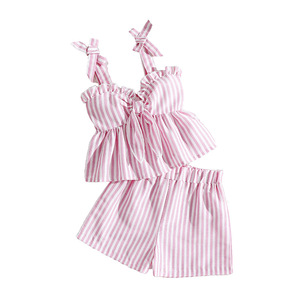 Conjunto de Top sin Mangas y Pantalones Cortos a Rayas Rosa y Blanco, Transpirable y Cómodo, para Niños, Ropa Casual de Verano para Uso Diario al Aire Libre - Product Image 5